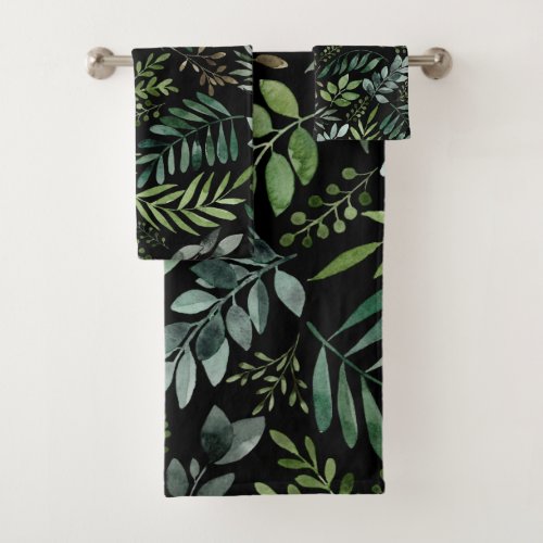 Watercolor Greenery leaves  Bath Towel Set