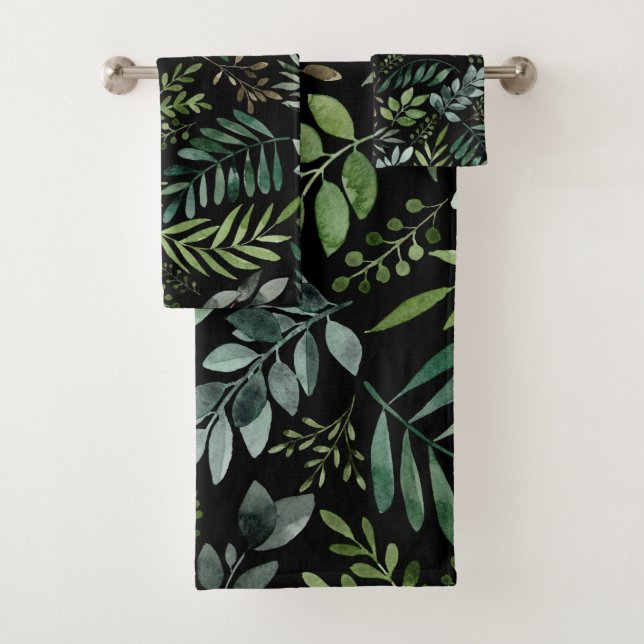 Watercolor Greenery leaves  Bath Towel Set (Insitu)