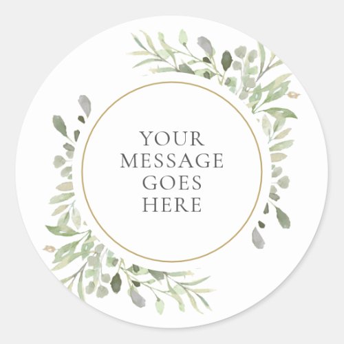 Watercolor Greenery Leaves Celebration Classic Round Sticker