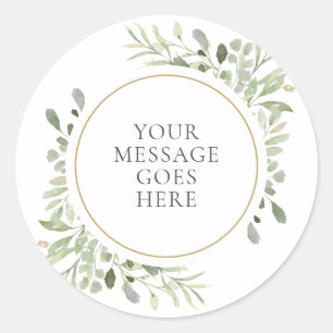 Watercolor Greenery Leaves Celebration Classic Round Sticker