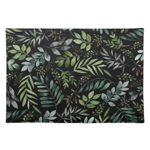Watercolor greenery leaves   cloth placemat