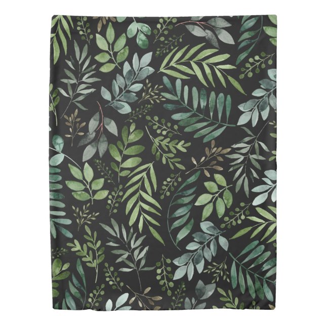 Watercolor Greenery Leaves Duvet Cover (Front)