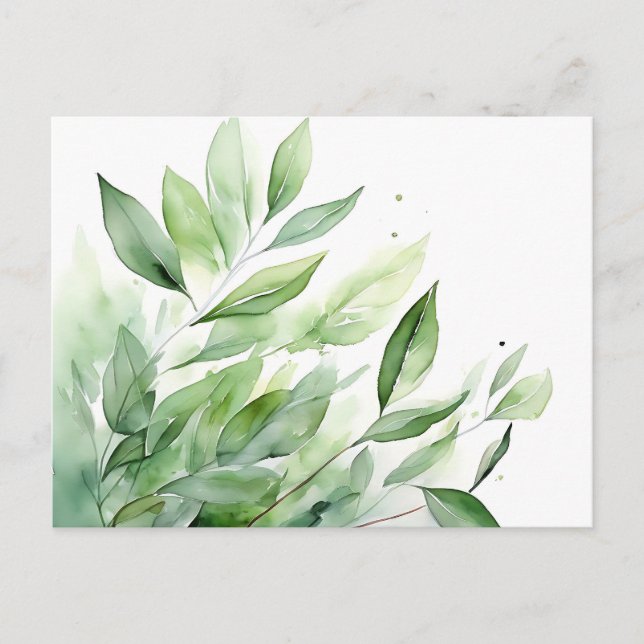 Watercolor Greenery Leaves Elegant Botanical Postcard (Front)