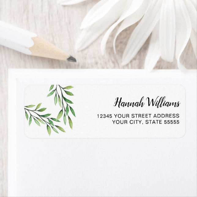 Watercolor Greenery Leaves Elegant Label (Insitu)