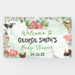Watercolor Greenery Leaves Farm Animal Baby Shower Banner