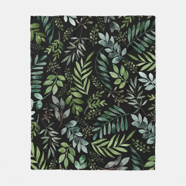 Watercolor greenery leaves    fleece blanket (Front)