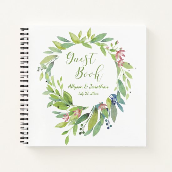 Watercolor Greenery Leaves Floral Guest Book |