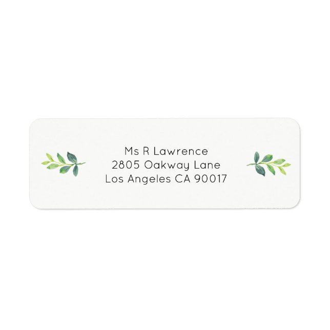 Watercolor Greenery Leaves Foliage Label (Front)