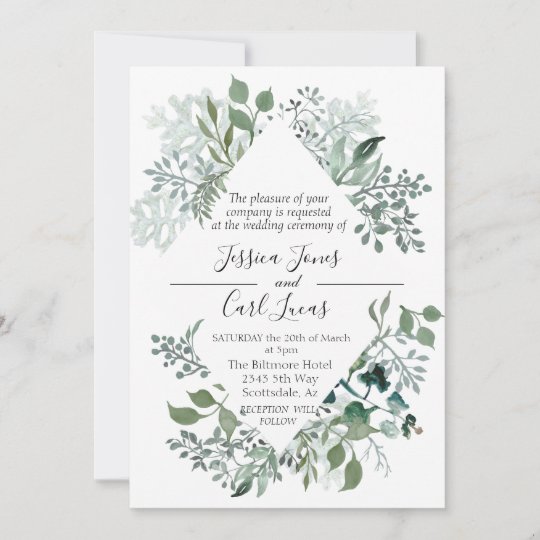 Watercolor Greenery Leaves Geometric Frame Modern Invitation | Zazzle.com