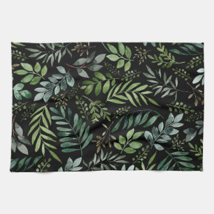 Watercolor greenery leaves  kitchen towel