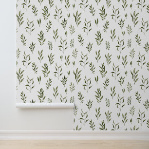 Watercolor Greenery Leaves Pattern Wallpaper