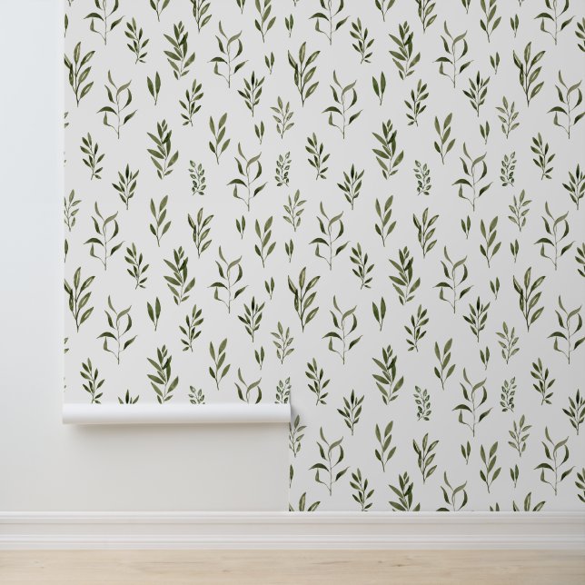 Watercolor Greenery Leaves Pattern Wallpaper (Application)