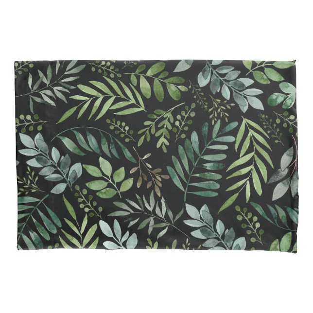 Watercolor greenery leaves   pillow case (Front)