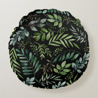 Watercolor greenery leaves round pillow