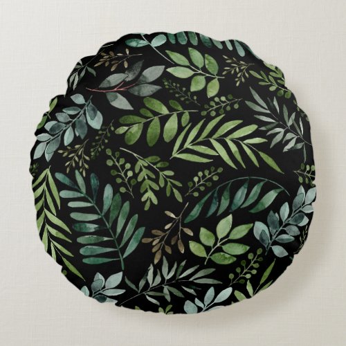 Watercolor greenery leaves   round pillow