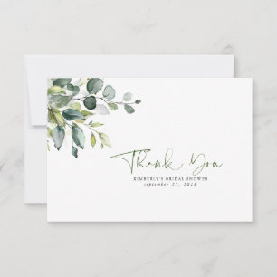Watercolor Greenery Leaves Small Thank You Card