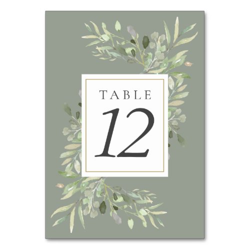 Watercolor Greenery Leaves Table Numbers