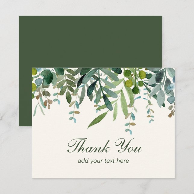 Watercolor Greenery Leaves Thank You  (Front/Back)