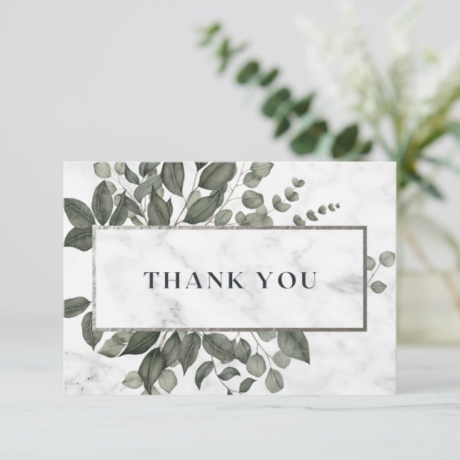 Watercolor Greenery Leaves Thank You Card (Standing Front)