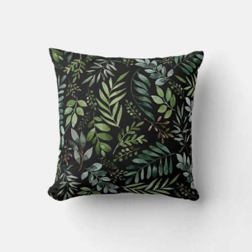 Watercolor greenery leaves  throw pillow