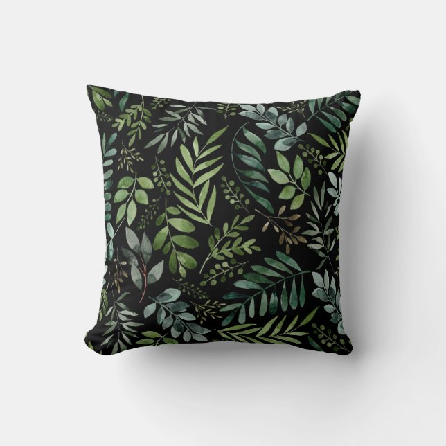 Watercolor greenery leaves  throw pillow (Front)