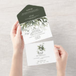 Watercolor Greenery Leaves Wedding All In One Invitation
