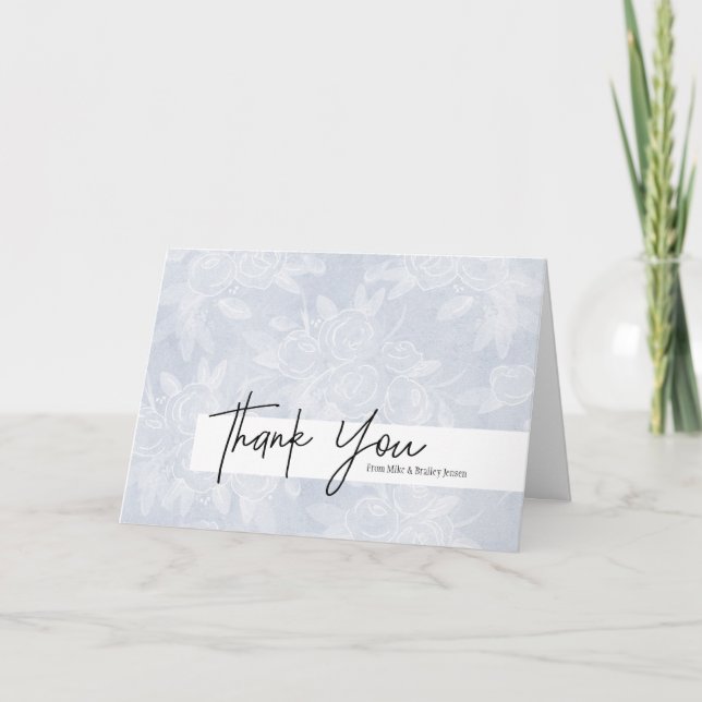 Watercolor Greenery Light Blue Thank You Card (Front)