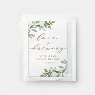 Watercolor Greenery Love is Brewing Bridal Shower Tea Bag Drink Mix