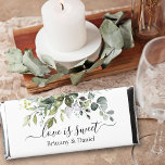 Watercolor Greenery Love Is Sweet Wedding Hershey Bar Favors<br><div class="desc">Modern Elegant Calligraphy Script Watercolor Botanical Greenery Love is Sweet Chocolate Bar Wedding Favors include eucalyptus leaves,  green botanical foliage,  dusty blue leaves and other beautiful botanical greenery.</div>