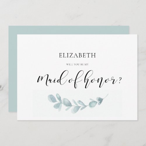 Watercolor greenery Maid of honor proposal card