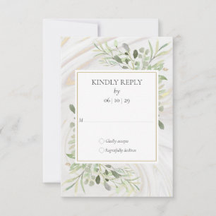 Watercolor Greenery  Marble Swirl Wedding RSVP Card