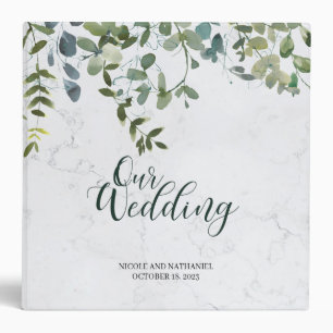 Watercolor Greenery Marble Wedding Planner 3 Ring Binder