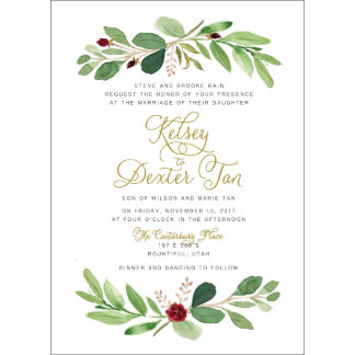 Watercolor Greenery Marsala Wedding Invitation