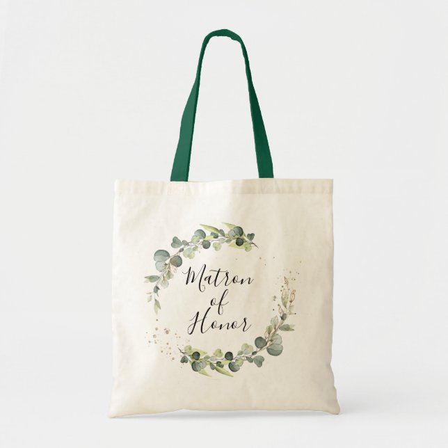 watercolor greenery matron of honor tote bag (Front)