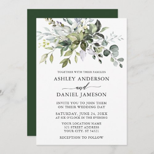 Watercolor Greenery Modern Calligraphy Wedding Invitation