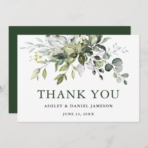 Watercolor Greenery Modern Elegant Green Wedding Thank You Card