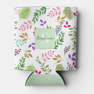 Watercolor Greenery Monogram Cooler
