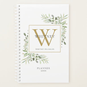 Watercolor Greenery Monogram Name 2023 Planner