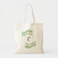 Watercolor Greenery Monogram Personlized Tote Bag