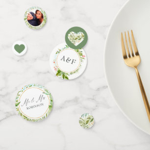 Watercolor Greenery Monogram Photo Wedding Confetti