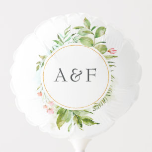 Watercolor Greenery Monogram Wedding Balloon