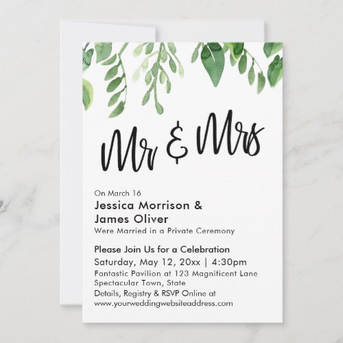 Watercolor Greenery Mr  Mrs Post_Wedding Party Invitation