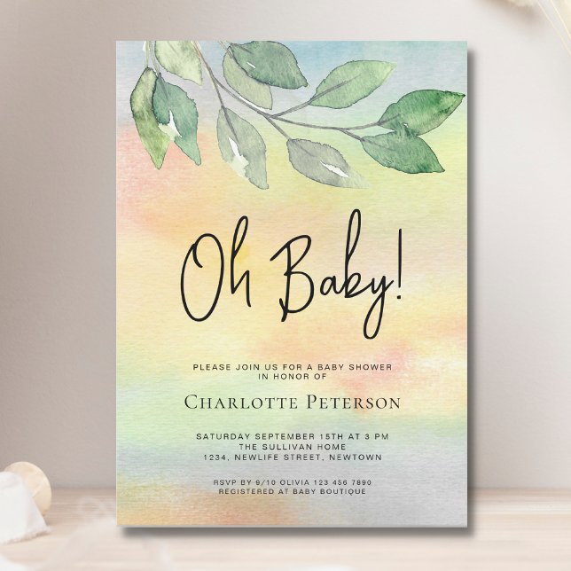 Watercolor Greenery Oh Baby Baby Shower Invitation (Creator Uploaded)