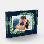 Watercolor Greenery on Navy Blue Photo Block<br><div class="desc">This charming photo block features your favorite photo accented with watercolor leaves on a navy blue background. CHANGE the date to the current year or you can delete it or add more information. Great as a gift or to display your favorite photo in your own home. *VERTICAL layout done for...</div>