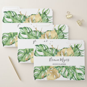 Watercolor Greenery Palm Leaves Gold Business File Folder