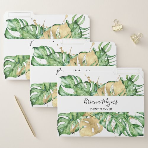 Watercolor Greenery Palm Leaves Gold Business File Folder