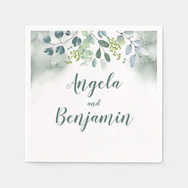 Watercolor Greenery Paper Napkins (Front)