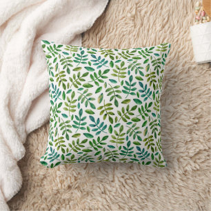 Watercolor greenery pattern. Green floral foliage Throw Pillow
