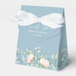 Watercolor Greenery Peach Roses Dusty Blue Wedding Favor Boxes