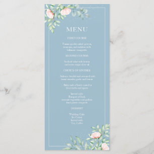 Watercolor Greenery Peach Roses Dusty Blue Wedding Menu
